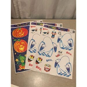 Halloween Window Clings Vintage Ghost Jack O Lantern Lot of Unused 3 Sheets 1997